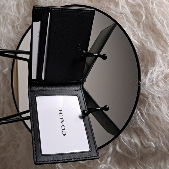 Coach NWTs Compact Billfold Wallet In Signature Canvas Charcoal/ Black - Picture 4 of 4